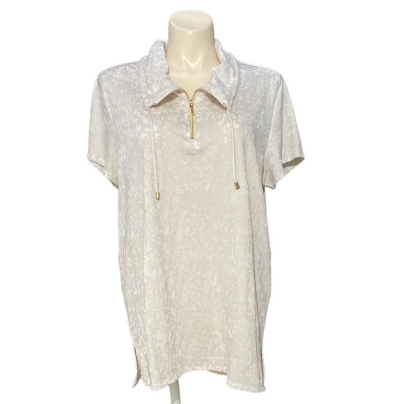 Zynergy By Chicos 4 Top 1X Valli Tunic Shirt Zip Detail High Neck Long Ashwood - Picture 1 of 10